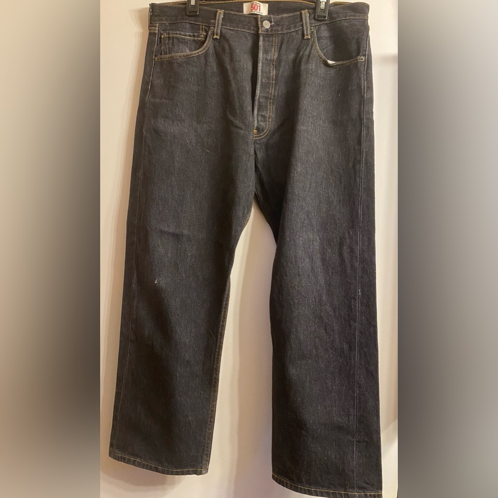Levis Mens 501XX Original Fit Jeans 38X29 Black Denim Button Fly Straight Leg.